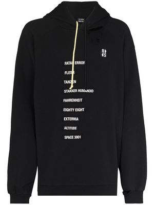 Raf Simons x Smiley text-patch destroyed-effect hoodie - Black