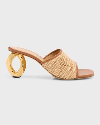 Raffia Chain-Heel Mule Sandals