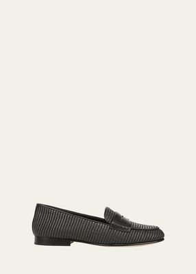 Raffia Leather Slip-On Penny Loafers