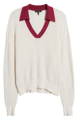 rag & bone Ann Long Sleeve Cashmere Blend Polo Sweater in Ivory Multi