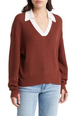 rag & bone Ann Long Sleeve Cashmere Blend Polo Sweater in Mahogany Multi
