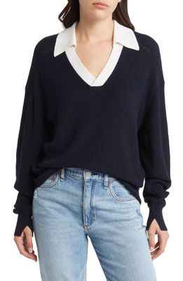 rag & bone Ann Long Sleeve Cashmere Blend Polo Sweater in Navy Multi
