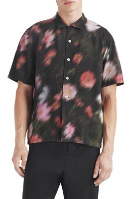 rag & bone Avery Blurred Floral Print Short Sleeve Button-Up Shirt in Blkfloral