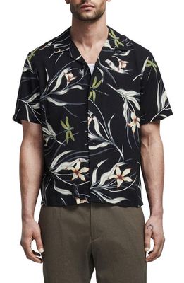 rag & bone Avery Print Short Sleeve Button-Up Camp Shirt in Black Floral