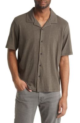 rag & bone Avery Short Sleeve Jersey Button-Up Shirt in Blackgrey