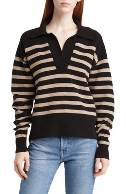 rag & bone Bridget Stripe Polo Sweater in Black Multi