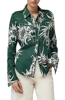 rag & bone Cleo Floral Western Silk Blend Button-Up Shirt in Green Multi