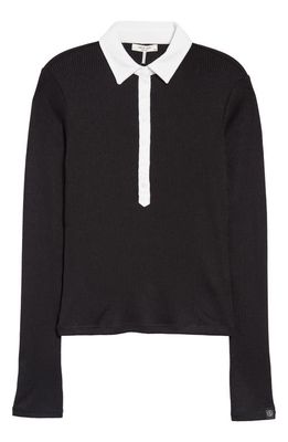 rag & bone Colorblock Rib Polo Top in Black