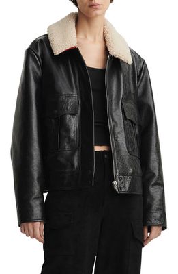 rag & bone Colton Genuine Shearling Collar Leather Jacket in Black