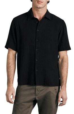 rag & bone Dalton Short Sleeve Button-Up Cotton Gauze Shirt in Blk