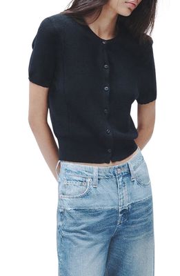 rag & bone Dina Short Sleeve Cotton Blend Cardigan in Black