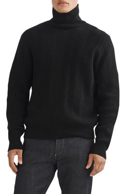 rag & bone Durham Herringbone Cashmere Turtleneck Sweater in Black