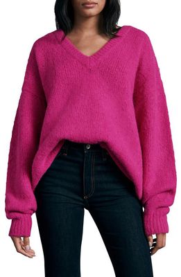 rag & bone Edith Houndstooth Check Reversible Wool & Alpaca Blend Sweater in Pink