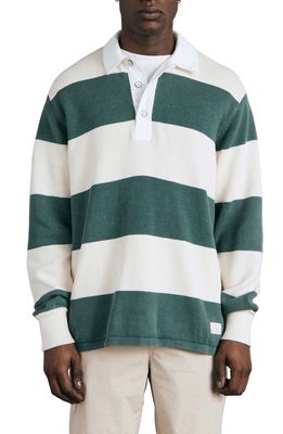 rag & bone Eton Rugby Long Sleeve Knit Organic Cotton Polo in Green Stripe