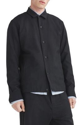 rag & bone Finlay Button-Up Stretch Wool Shirt Jacket in Black Navy