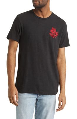 rag & bone Flame Embroidered Floral Cotton T-Shirt in Black