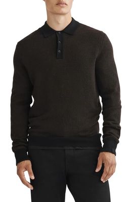 rag & bone Harrow Wool Blend Long Sleeve Polo in Black Multi