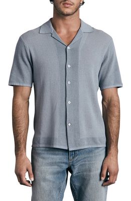 rag & bone Harvey Oversize Sweater Knit Short Sleeve Button-Up Shirt in Denim Blue
