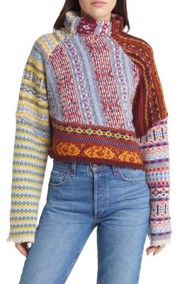rag & bone Hollis Fair Isle Wool & Alpaca Blend Scrunch Neck Sweater in Blue Multi