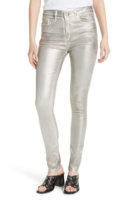 rag & bone/JEAN Coated High Waist Skinny Jeans in Silver Metallic