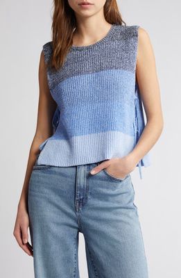 rag & bone Kati Stripe Side Tie Sleeveless Cotton Blend Sweater in Blue Multi