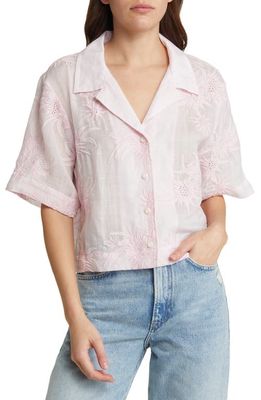 rag & bone Mare Embroidered Ramie Crop Camp Shirt in Lilac