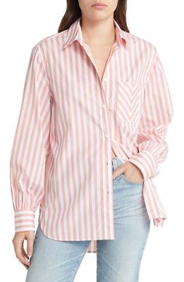 rag & bone Maxine Stripe Cotton Button-Up Shirt in Coral Stripe