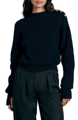 rag & bone Nancy Rib Button Shoulder Crewneck Sweater in Navy
