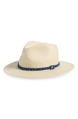 rag & bone Packable Straw Fedora in Mid Blue Tweed