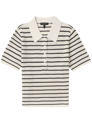 rag & bone pointelle-knit striped polo top - Neutrals