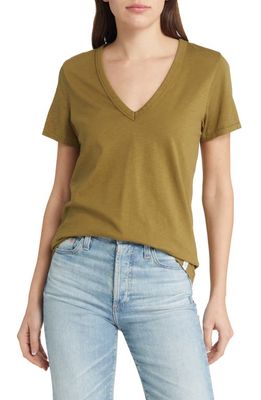 rag & bone The Slub V-Neck Organic Pima Cotton T-Shirt in Military Olive