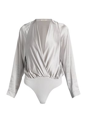 Raglan-Sleeve Silk Wrap Bodysuit