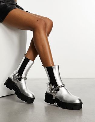 RAID Greta chunky low ankle boot with hardware in silver