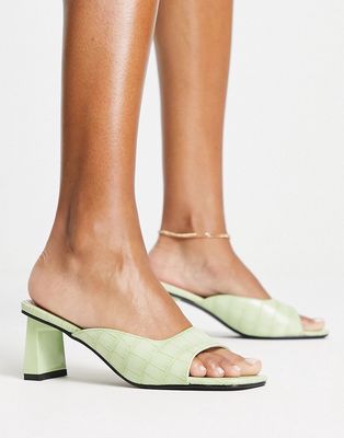 RAID Mabelle square toe mid heel mules in green croc