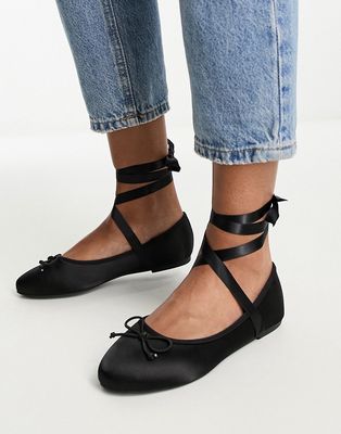 RAID Pixie ballet flat shoe with ankle straps in black