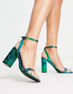 Raid Sabina mid heel sandals in blue and green snake print-Multi