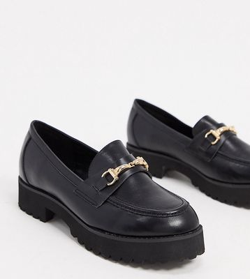 RAID Wide Fit Empire chunky loafers in black with gold snaffle