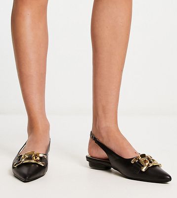 RAID Wide Fit flat shoes with gold buckle in black