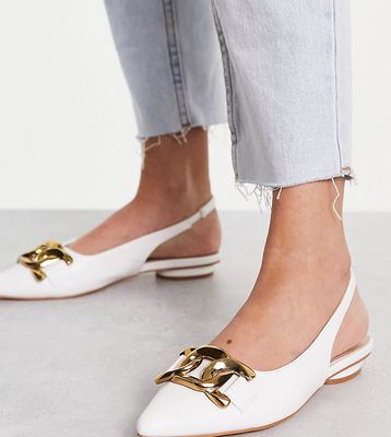 RAID Wide Fit flat shoes with gold buckle in white