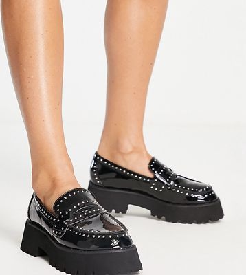 RAID Wide Fit Niamh contrast stitch chunky loafers in black patent