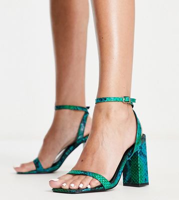 RAID Wide Fit Sabina mid heel sandals in blue and green snake print-Multi