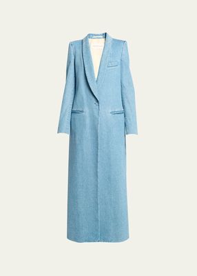 Raida Denim Long Single-Breasted Tuxedo Coat