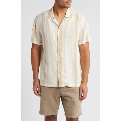 Rails Amalfi Stripe Short Sleeve Linen Blend Button-Up Shirt in Farro Dove Stripe