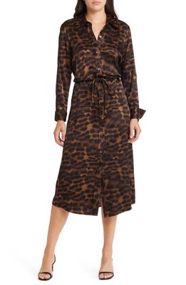 Rails Anina Leopard Print Long Sleeve Midi Shirtdress in Umber Leopard