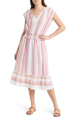 Rails Ashlyn Stripe Smocked Waist Linen Blend Dress in Hibiscus Stripe