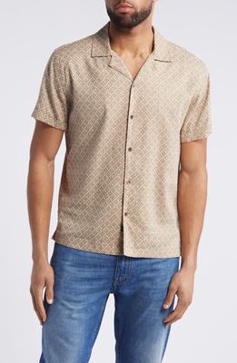 Rails Atlas Geo Print Linen Blend Camp Shirt in Ikat Oat 