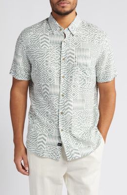 Rails Carson Block Print Short Sleeve Linen Blend Button-Up Shirt in Bambu Block Kalamata 