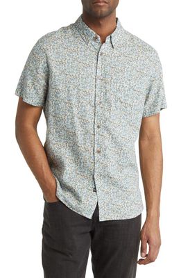 Rails Carson Floral Print Short Sleeve Linen Blend Button-Up Shirt in Spring Blossom Teal Creamsicle