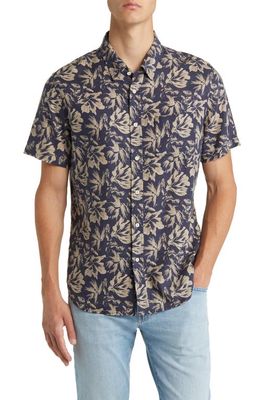 Rails Carson Floral Short Sleeve Linen Blend Button-Up Shirt in Floral Expression Navy Brown