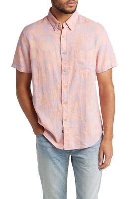 Rails Carson Floral Short Sleeve Linen Blend Button-Up Shirt in Garden Sands Flamingo